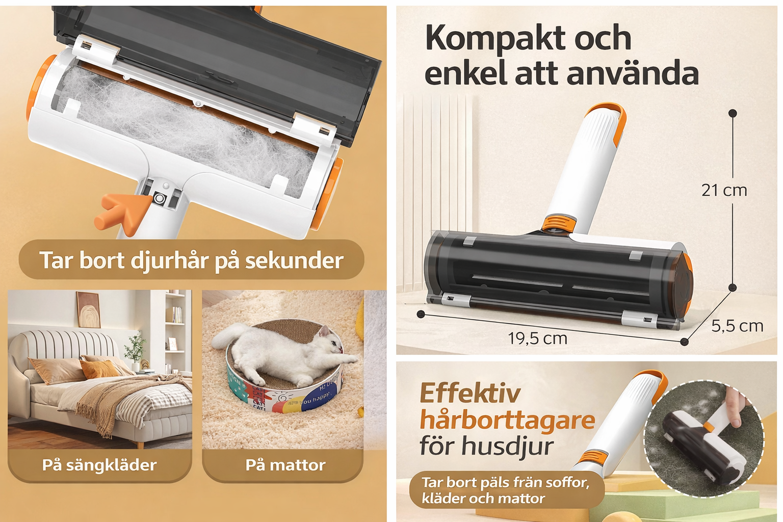 2-i-1 hårborttagare för husdjur – Återanvändbar och effektiv roller