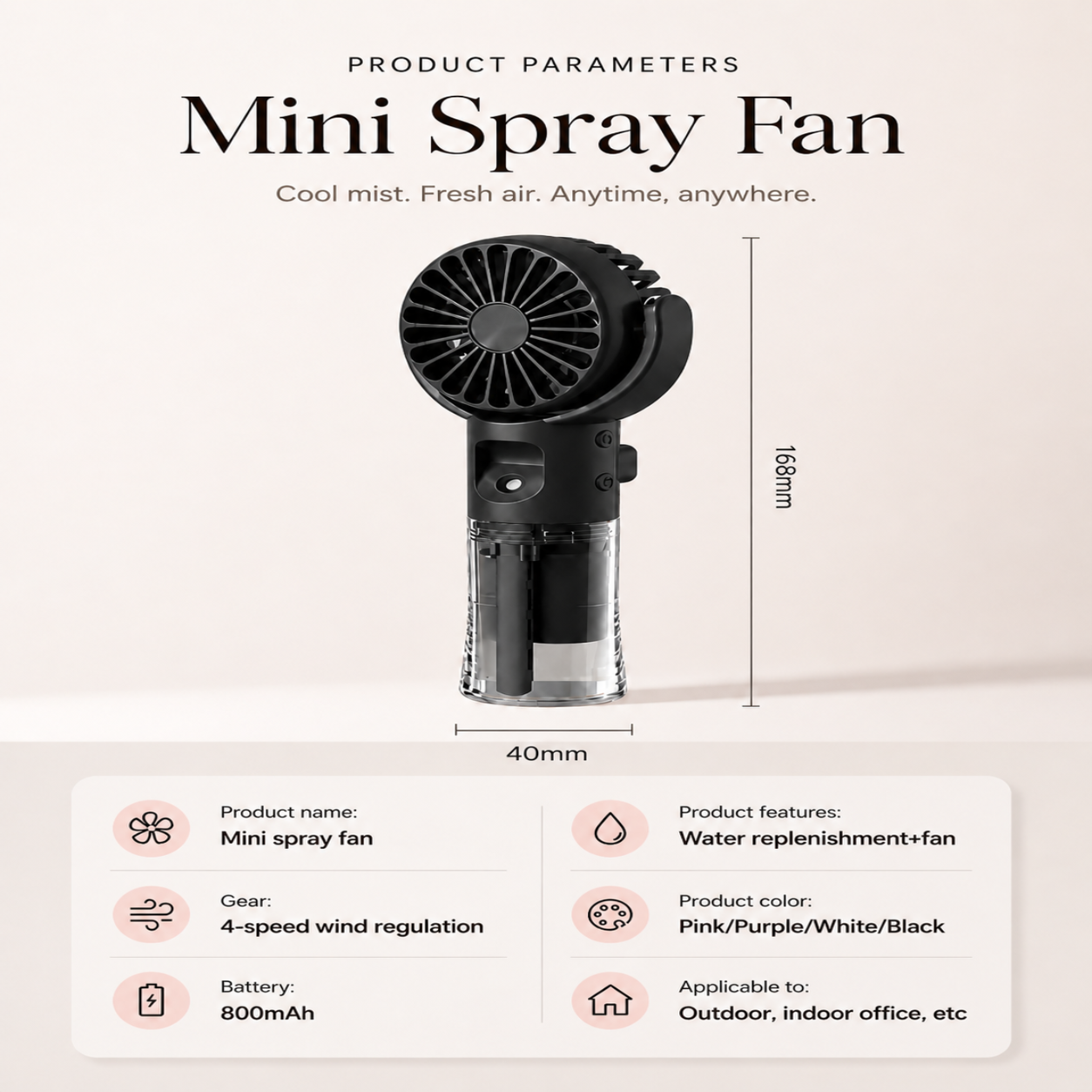 Mini Sprayfläkt – Kylande Handfläkt med Vattendimma