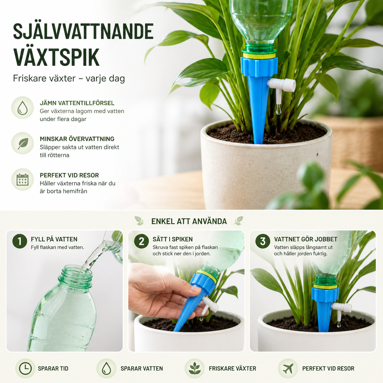 Självvattnande växtspikar – Automatisk bevattning för dina växter